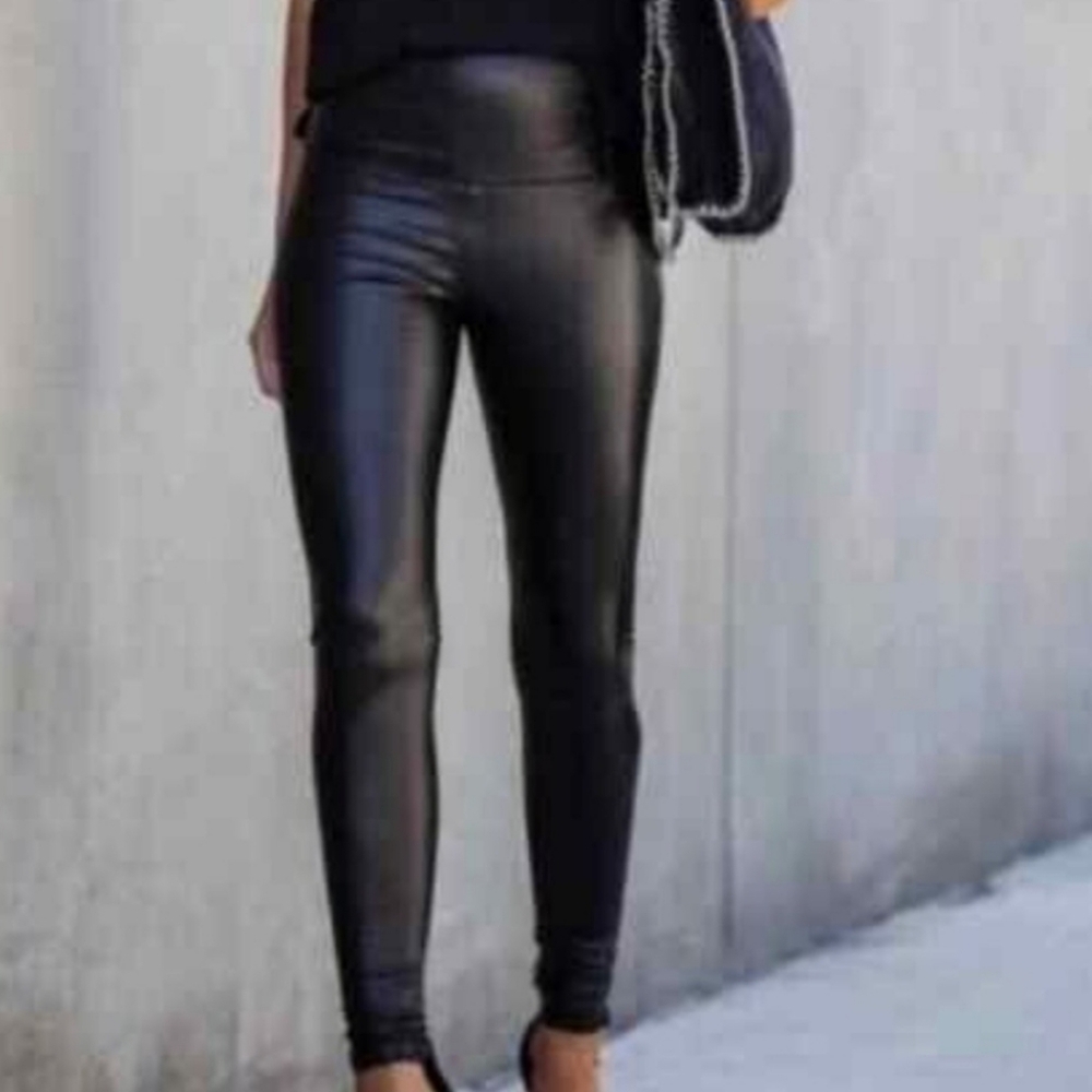 Badgley Mischka Black Faux Leather High Waist Skinny Legging Pants Size Medium